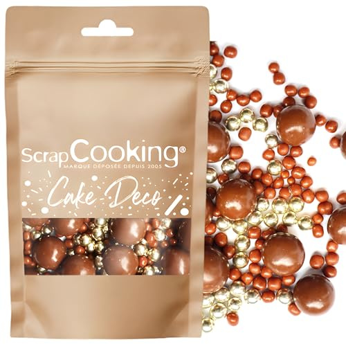 ScrapCooking - Perles en Chocolat Lait & Doré 50 g - Décors Pâtisserie Alimentaires Comestibles - Sprinkles Choco Lait & Or - Pour Desserts, Gâteaux, Bûches - Noël, Anniversaire - 7455