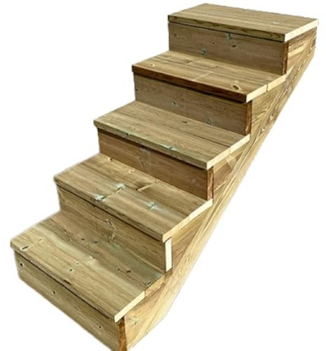 Scala esterna BERLIN, 5 gradini, Altezza 88cm, Larghezza 80cm, con alzate, Scala in kit in Legno Autoclave- Vinuovo