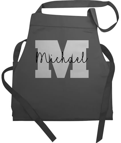 Schürze - und - Anfangsbuchstaben Name I Persönliches Geschenk Personalisiert mit Namen bedrucken I Initialen I Custom Buchstabe I Wunschname - 60x87 - Anthrazit - kochschürze selbst gestalten