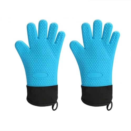 CHUANGOU 2 pcs Silicone Gants de Cuisine，Gants de Cuisine antidérapants，pour BBQ Grillage Pâtisserie Four de Cuisson.（Bleu）