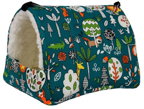 FANSU Meerschweinchen Bett Versteck, Meerschweinchen Betthöhle Winter Gemütliches Waschbar Kuschelhöhle Kuschelig für Kleintiere Hamster Chinchillas Mini Igel (20x16x19cm,Grüner Wald)