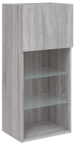 vidaXL TV Schrank, Fernsehschrank mit LED-Leuchten, Lowboard HiFi Schrank mit viel Stauraum, Wandmontage Fernsehtisch TV Möbel, Grau Sonoma