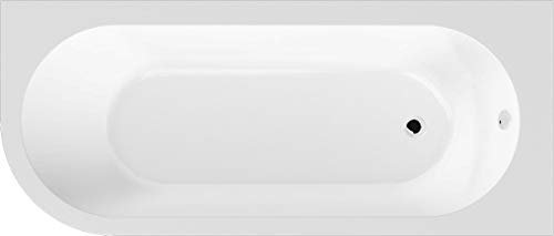 Balterley 1500 x 710mm J Shape Shower Bath with Legs & Overflow, Single Ended Right Hand Back to Wall Gloss White Soaking Shower Bath, Acrylic Baths for Bathrooms, Adjustable Leg Set (White)