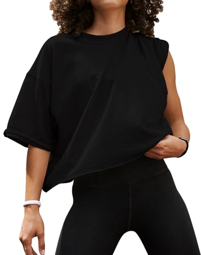 EBANKU Chemises d'entraînement surdimensionnées pour Femmes, Hauts Courts à Manches Courtes, décontractés, Basiques, en Coton, athlétique, Yoga, Course à Pied