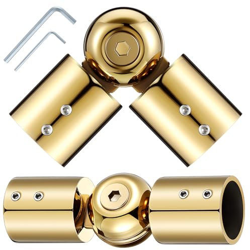 CroBlissful 2 Stück Fenster-Eck-Gardinenstangenverbinder, strapazierfähig, verstellbar, für 2,5 cm Erkerfenster-Vorhangstangen, Erkerfenster, Jalousien (Gold)