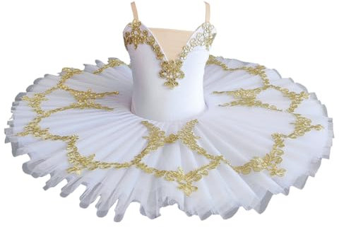 Tytyozay 2024 Mädchen Professionelles Ballett Tutu Kleid, Weißer Schwanensee Tutu Ballett Tanz Outfit Ballerina Kostüm für Performance Tanzbekleidung,Weiß,130