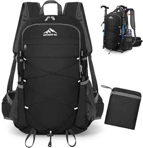LUROON Wanderrucksack 40L Herren Damen Wasserdichter Rucksack Ultraleicht Reiserucksack Trekkingrucksack mit Reflexstreifen Faltbarer Rucksack Für Camping Wandern Klettern Radfahren