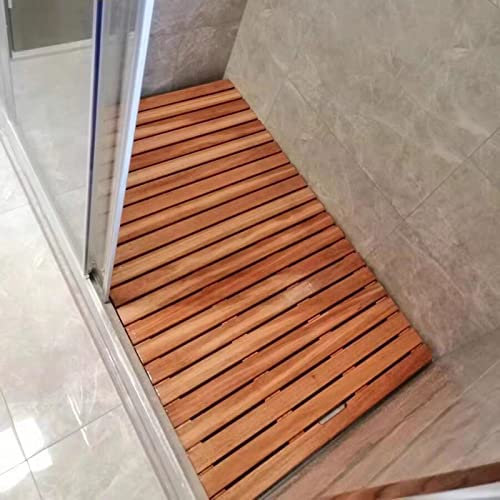 Badematte aus Naturholz für die Dusche, wasserdichtes Fußpolster für das Badezimmer, rutschfeste Abtropffläche, Bodenpedal für die Türöffnung und den Balkon, Sondergröße (Farbe: Holzfarbe, G