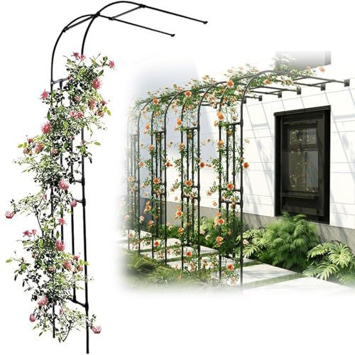 XZLZMYP Schwarz,180x240x40cm, Halbseitiger Gartenbogen Stahlrahmen Gartenlaube Halbbogen Für Kletterpflanzen Rosen Halbrunder Rosenbogen An Der Wand Montierte Gartenbögen Für Kletterpflanzen