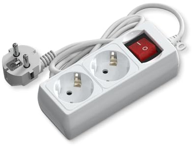2-Fach Steckdosenleiste mit Schalter, 1,5m, 3G, 1,5mm², weiß - Ideal für elektrische Verbindungen und Stromversorgung im Haushalt