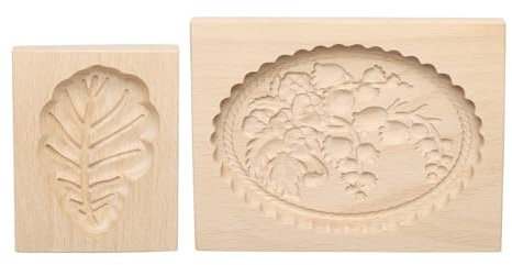 sourcing map 2pcs Wooden Cookie Mould Wooden Cookie Biscuit Mould Leaf Carved Baking Cookie Tool Biscuit Press Stamp