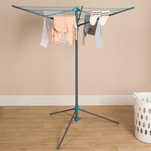 OHS Washing Line 3 Arm Steel Rotary Airer with Tripod, Durable Outdoor Clothes Drying Rack Stand Rust-Resistant Space-Saving for Garden Patio or Balcony - Grey One Size