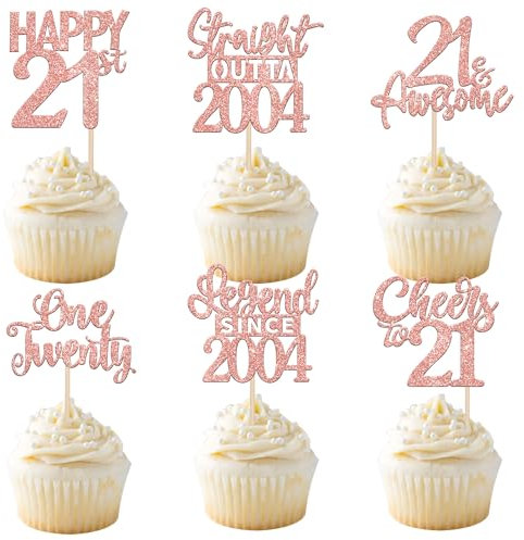 24 Stück Straight Outta 2004 Cupcake Toppers Glitzer Twenty one Kuchen Deko Happy 21st Tortendeko für Prost auf 21 Jahre Geburtstag Hochzeit Jahrestag Party Kuchen Dekoration Rosegold