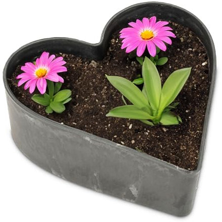 Maceta de corazón vintage negro, 26 x 24 x 7,5 cm, resistente a la intemperie, decoración para tumbas