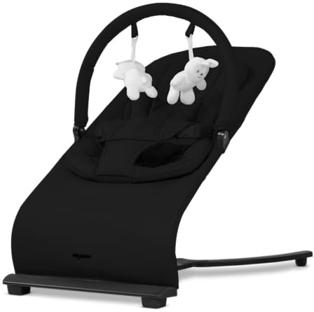 my junior® Motion Bouncer | Ergonomische Baby-Wippe mit 3-Stufen-Verstellung | Hands-Free-Comfort | 100% Baumwolle - Black Owlᴬᴵᴿ