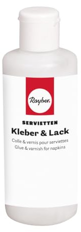 Rayher Serviettenkleber, Flasche 80 ml, auf Wasserbasis, für den Innen- und Außenbereich, Serviettentechnik-Kleber, Kleber und Lack in einem, farblos, 35094000