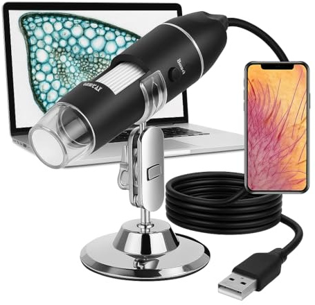 Microscopio Digital USB 1600x con Luz LED Ajustable – portátil - Compatible con Windows y Mac – endoscopio con Foto y Vídeo, para Estudiantes, Laboratorio, Electrónica, Botánica y Más