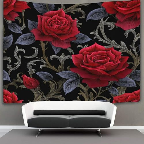 kaiyun Dark Rote Rose Tapisserie-Wandbehang, Mittelalterlicher Stil Wandteppich Für Schlafzimmerdekoration,GeburtHirschsfeier Oder Gartenkulisse 180cmx230cm