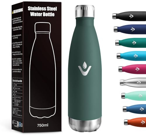 Edelstahl Trinkflasche 750ml, Thermo Wasserflasche BPA-frei, Vakuum Isolierflasche Auslaufsicher, Trinkflasche Kohlensäure, Thermosflasche für Sport, Büro, Schule, Reisen, Fitness, Wandern, Radfahren