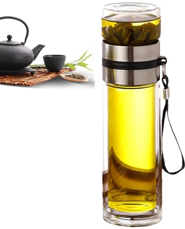 Botella infusora de té, 1 taza de separación de agua de té, botella de vidrio con infusor, taza de café de doble pared, infusores portátiles, taza de separación de doble pared para hombres, hojas