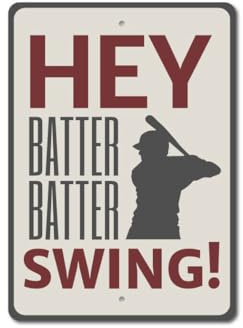 Metal Sign Hey Batter Swing Baseball Lover Phrase Not Easy To Deform Metal Tin Sign Not Easy To Rust Iron Signs For Garden Living Kitchen 20X30Cm
