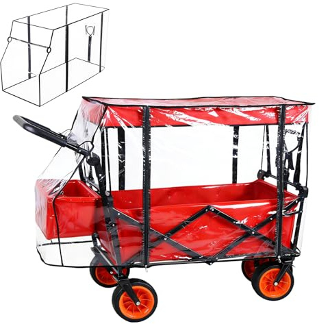 Bollerwagen Regenschutz, Transparent Rain Cover, Regenschutz Bollerwagen, Regenverdeck bollerwagen Foldable Handcart Rain Cover PEVA/Eva Material für Outdoor Camping Handcart