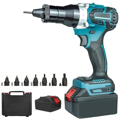 GmhXylophyte Kit De Remachadora EléCtrica Resistente, Herramienta Remachadora AutomáTica InaláMbrica, para Remaches, Tuercas De Remache, Funda De Transporte Incluida