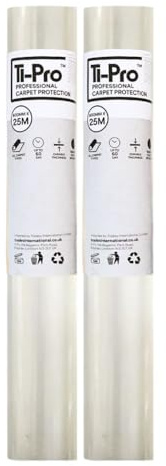 TI-Pro Clear Self-Adhesive Carpet Protector Film Roll 600mm x 25m - DIY Heavy Duty Waterproof Floor Protection | (2 Pack)