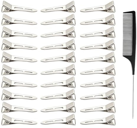 CATZUM 30 pezzi Alligator senza traccia per styling e fissaggio dei ricci, forcine e mollette per capelli, becco d'anatra in metallo per riccioli, fermacapelli donna con pettine per styling (5,5 cm)