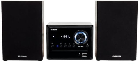 AIWA - MCBT-350, Mini Sistema Hi Fi Classe D 20 Watt, Lettore CD MP3, Bluetooth 4.2 Wireless, Radio FM Digitale 40 Stazioni, USB Riproduzione Ricarica, Ingressi RCA, Uscita Cuffie, Telecomando