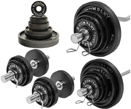 Bad Company Hantelset I Olympia Hantelscheiben 50/51 mm aus Gusseisen (4 x 1,25 kg, 4 x 2,5 kg, 4 x 5 kg, 2 x 10 kg und 2 x 15 kg) inkl. SZ-Curl-, Langhantelstange und Kurzhanteln I 115,5 kg