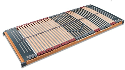 7 Zonen Lattenrost Rhodos® NV | 44 Leisten | Triokautschukkappen | Querholme 100% BUCHE massiv | Mittelgurt | fertig montiert | TÜV/GS Gesichert Geprüft ID 1111212908 | 80 x 190 cm