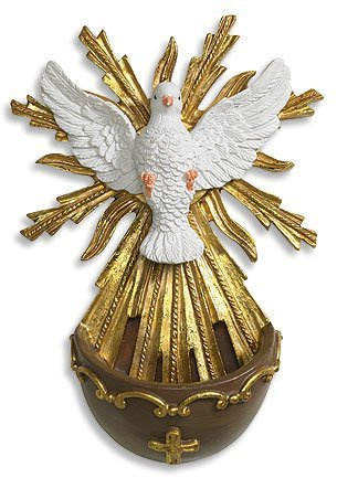 Religious Gifts Catholic Confirmation Holy Spirit Dove with Cross Design 5 3/4 Inch Resin Hanging Holy Water Font