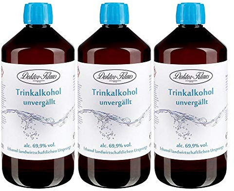 3 x 700ml Primasprit/Trinkalkohol/Weingeist/Ethanol 69.9% Vol. Alc. in brauner PET Flasche mit OV von Doktor Klaus