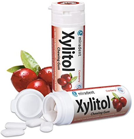 6x Miradent Xylitol Chewing Gum Zahnpflegekaugummis 30 Stück Dose cranberry (6x 30g)