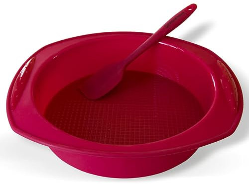 Backhaus Molde Redondo para Tartas, Juego de Repostería de Silicona Platino Antiadherente con Espátula, Libres de BPA | Rojo