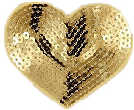Confezione da 5 applique a forma di cuore ricamate con paillettes, da applicare con cucitura o ferro da stiro su toppe Gold
