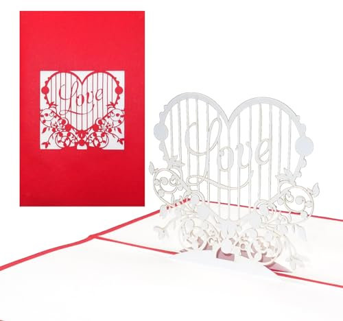 Pop Up Karte Love Heart - 3D Valentinskarte, Hochzeitskarte & Hochzeitseinladungen - Hochzeitskarten, Einladungskarten zur Hochzeit, 3D Verlobungskarten, Safe the date Karten & Valentinskarten