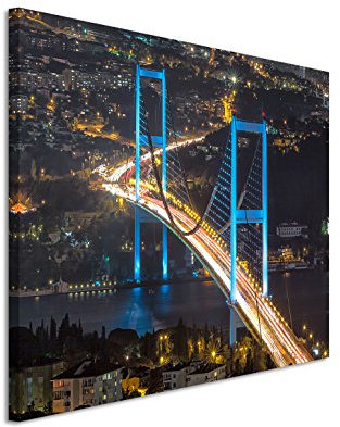 Eau Zone GmbH Kunstdruck auf Leinwand 120x80cm Urbane Fotografie – Strahlende Bosporus Brücke bei Nacht