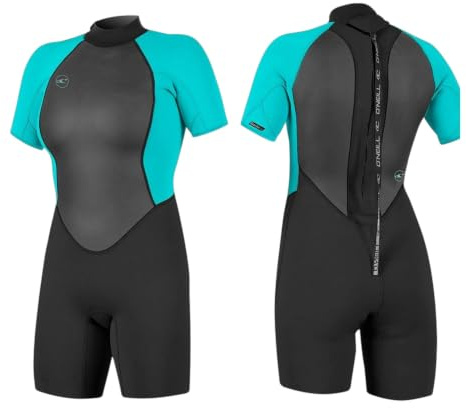 O'Neill Wetsuits Dam Reactor II 2 mm bakre dragkedja vår våtdräkt, svart/ljus aqu, 8