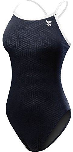 TYR Girls’ Hexa Diamondfit Swimsuit, Black/White, 24