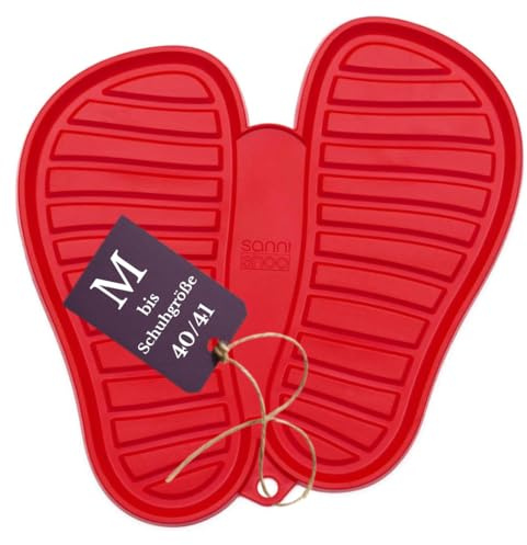 Sanni Shoo Schuhablage Schuhabtropfschale - M (bis Schuhgröße 41), rot | Flexible Schuhmatte Abtropfmatte; Waschbar bei 30°C, Schuhwanne aus BPA-freiem Kunststoff, in Europa gefertigte Schuhschale