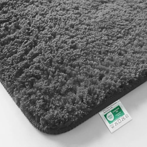 casa pura Badematte grau weicher, Flauschiger Badezimmerteppich in Shaggy Optik, Badvorleger rutschfest waschbar | Duschvorleger, Teppich Fußmatte für Badezimmer, Dusche 70x120 cm, Sky Soft