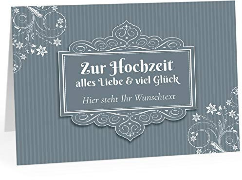 Große Glückwunschkarte zur Hochzeit XXL (A4) PERSONALISIERT - Grau Vintage Blumen - mit Umschlag/Edle Design Klappkarte/Hochzeitskarte/Glückwunsch/Ehepaar/Extra groß für viele Unterschriften