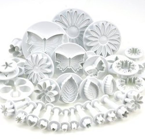 Aeromdale Moules à Ptisserie 33 ustensiles pour Decoration de Gateau/emporte-Pieces avec poussoirs/tampons Fleurs, Feuilles et diverses Formes pour Décoration Pâte à Sucre, Biscuit, Gâteau Cadeau