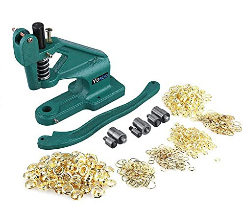 Ausla Occhiellatrice Manuale, Set con 3 Matrici e 900 Occhielli, 6/10/12mm, per Tende, Cinture, Borse e Scarpe