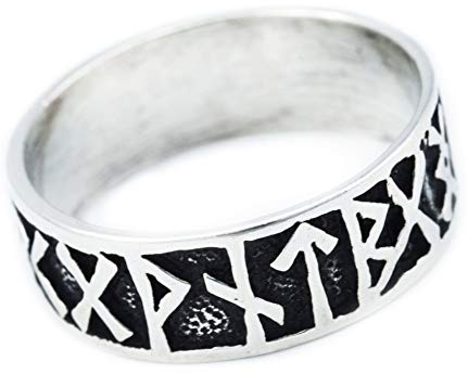 Windalf 925 Sterlingsilber Wikinger Ring Futhark 9 mm Runen Partnerring Bandring Massiv Antik Geschenk Männerschmuck