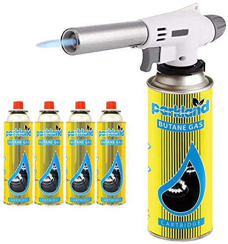 Greenfields® Blow Torch Butane Flamethrower Weed Burner BBQ Camping Cooking Welding Soldering DIY Tool (Torch + 4 Refills)