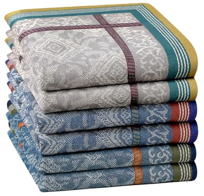 HOULIFE Homme Mouchoir Tissu en 100% Cotton Doux Bleu Rétro Lot de 3/6 Pièces, 16.73x16.73’’/42.5x42.5cm (Mixte - 6 Pièces)