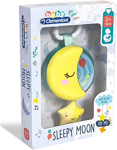 Clementoni 17323 Spieluhr Mond, Kuscheltier für Kleinkinder & Säuglinge, Kuschel-Plüsch mit Licht und Musik, Stofftier für Kinder ab 0 Monaten, weiche Einschlafhilfe